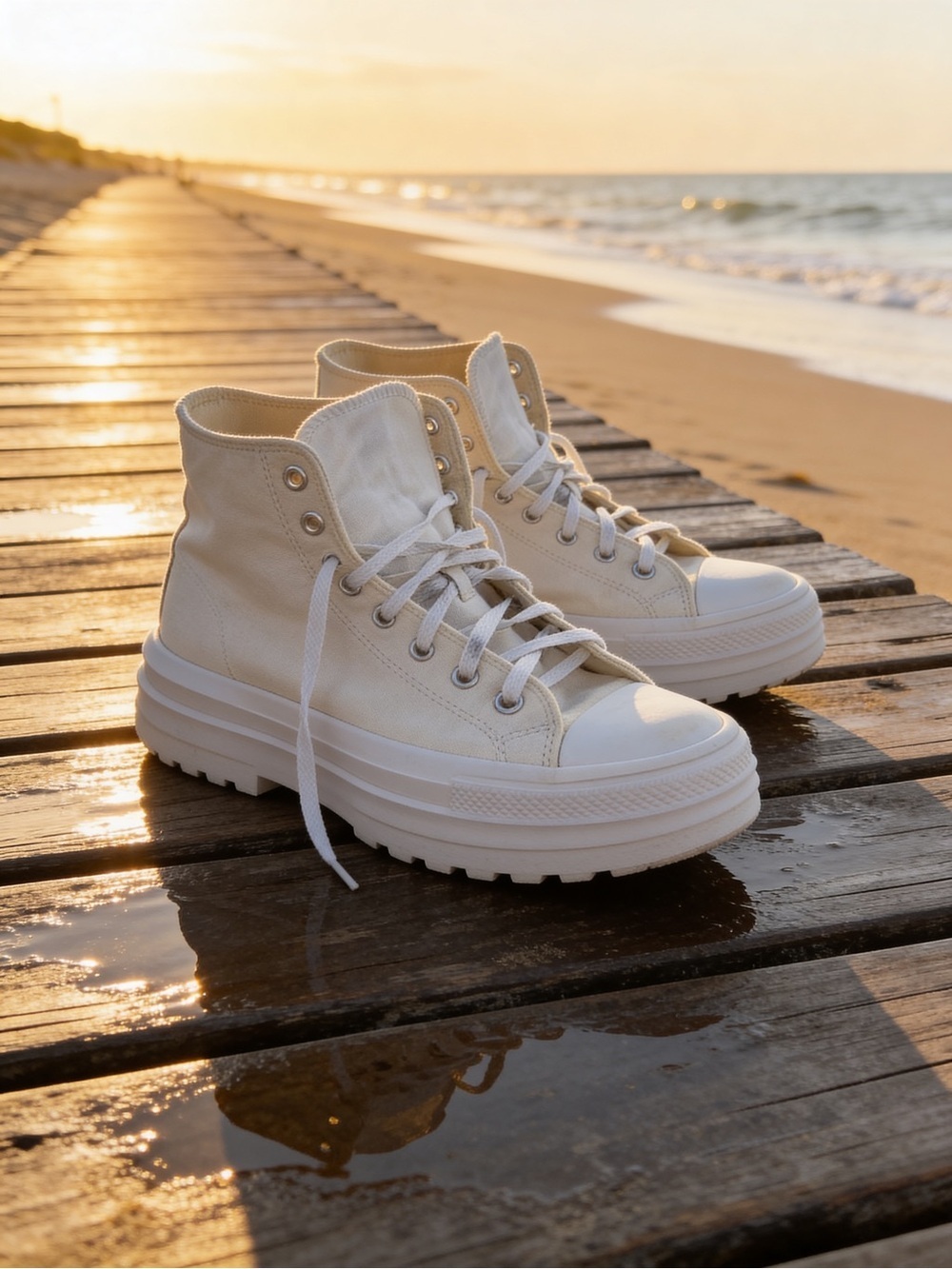 Converse All Star Neutral Cream High-Top Platform Sneakers